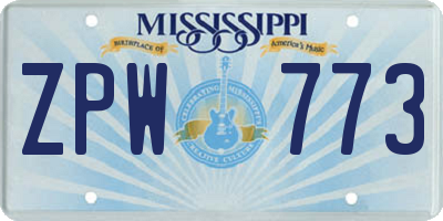 MS license plate ZPW773