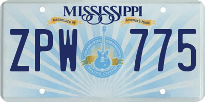 MS license plate ZPW775