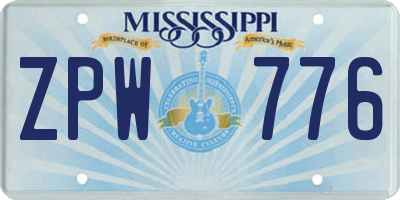 MS license plate ZPW776