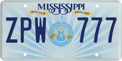 MS license plate ZPW777