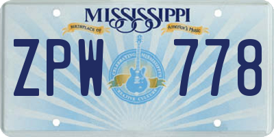 MS license plate ZPW778