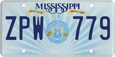 MS license plate ZPW779