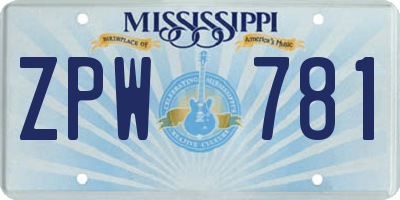 MS license plate ZPW781