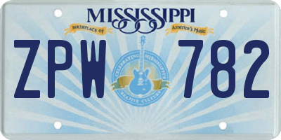 MS license plate ZPW782