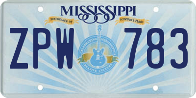 MS license plate ZPW783