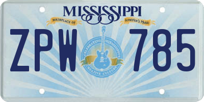 MS license plate ZPW785