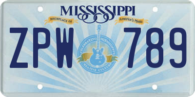 MS license plate ZPW789
