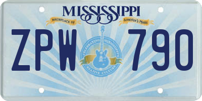 MS license plate ZPW790