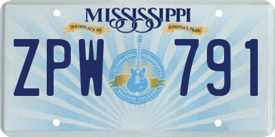 MS license plate ZPW791