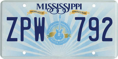 MS license plate ZPW792