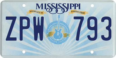 MS license plate ZPW793