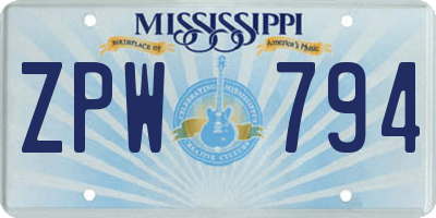 MS license plate ZPW794