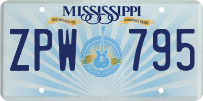 MS license plate ZPW795