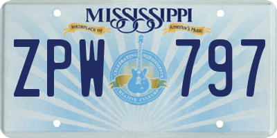 MS license plate ZPW797