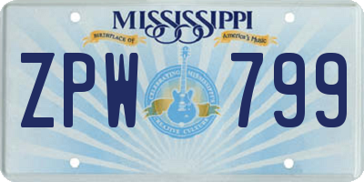 MS license plate ZPW799