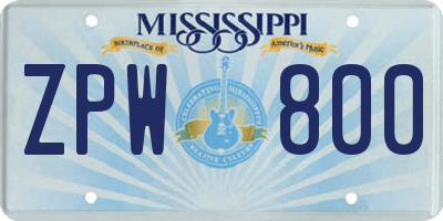 MS license plate ZPW800