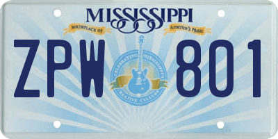 MS license plate ZPW801