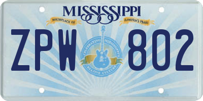MS license plate ZPW802