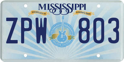 MS license plate ZPW803
