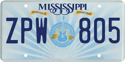 MS license plate ZPW805