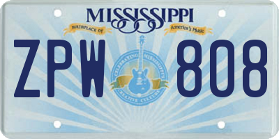 MS license plate ZPW808