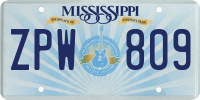 MS license plate ZPW809