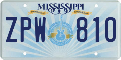 MS license plate ZPW810