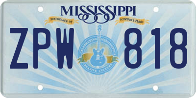 MS license plate ZPW818
