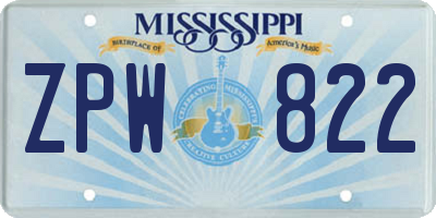 MS license plate ZPW822