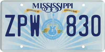 MS license plate ZPW830
