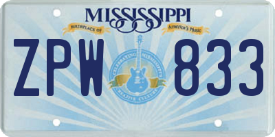 MS license plate ZPW833