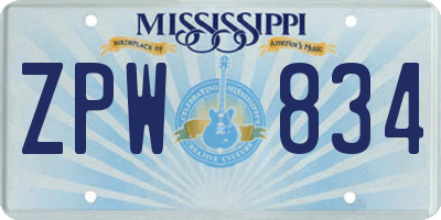 MS license plate ZPW834