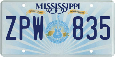MS license plate ZPW835