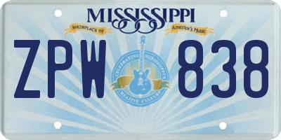 MS license plate ZPW838