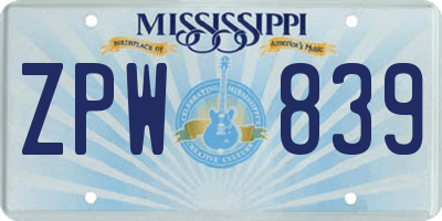 MS license plate ZPW839