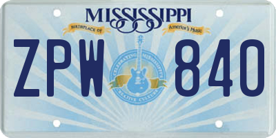 MS license plate ZPW840