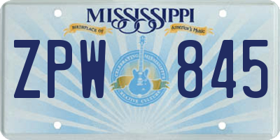 MS license plate ZPW845