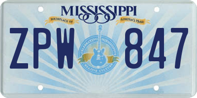 MS license plate ZPW847