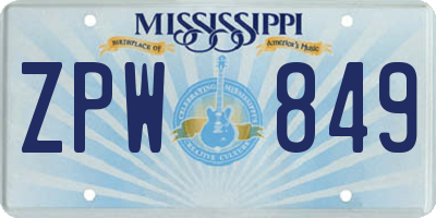 MS license plate ZPW849