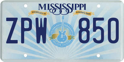 MS license plate ZPW850