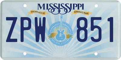 MS license plate ZPW851