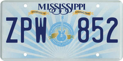 MS license plate ZPW852