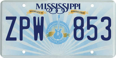 MS license plate ZPW853