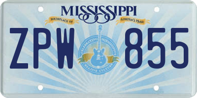 MS license plate ZPW855