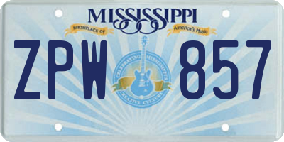 MS license plate ZPW857
