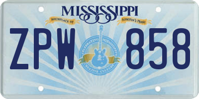 MS license plate ZPW858