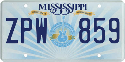 MS license plate ZPW859