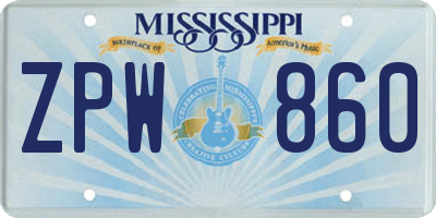 MS license plate ZPW860