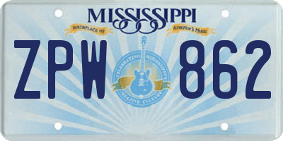 MS license plate ZPW862