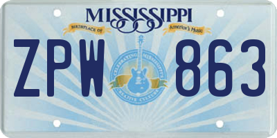 MS license plate ZPW863